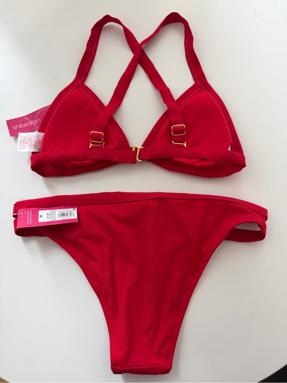 NWT Red Ribbed Triangle Bikini Set - Picture 2 of 4